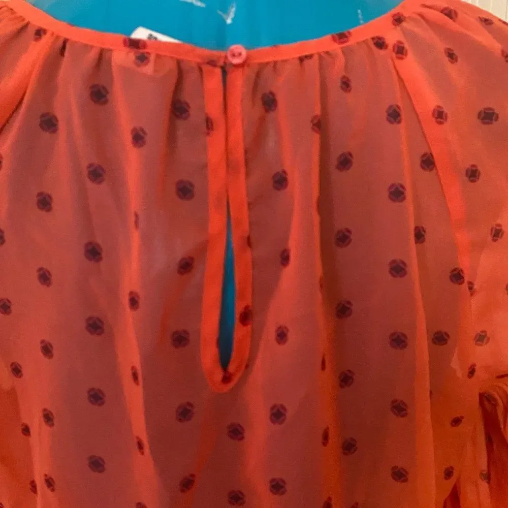 Old Navy Coral Three Quarter Sleeve Sheer Top Womens Size L